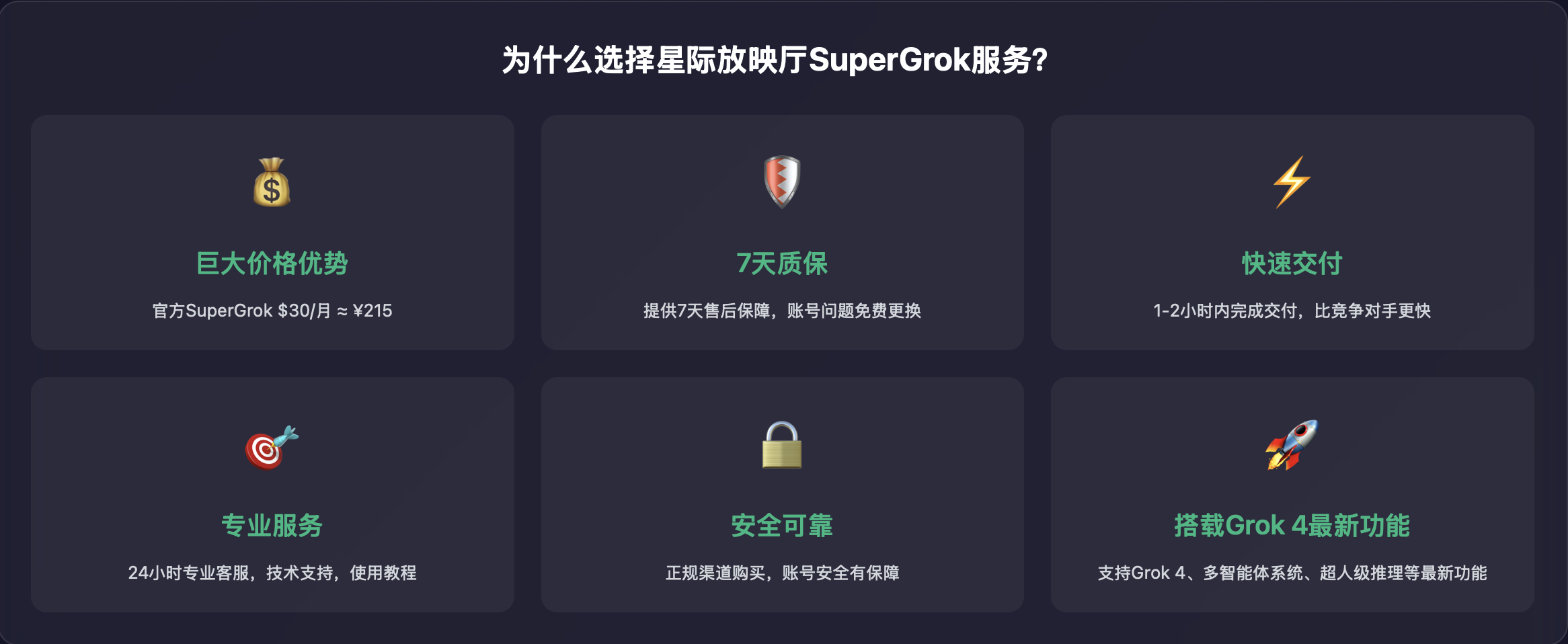 订阅Grok4会员为什么选择星际放映厅SuperGrok订阅代充服务截图页面