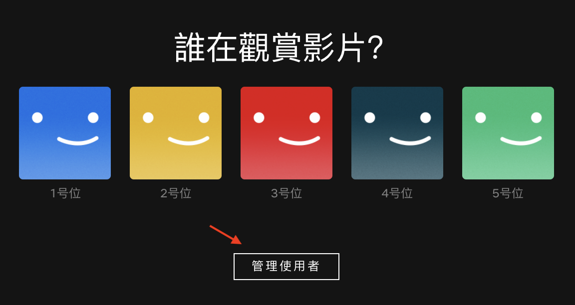 Netflix点击"管理使用者"，选择自己的座位，以"2号位"为例截图